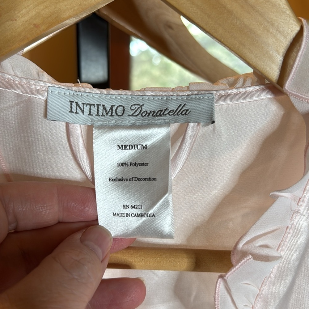 Intimo Donatella Light Pink Satin Embroidered Ruffle Robe Medium Romantic - Picture 6 of 9